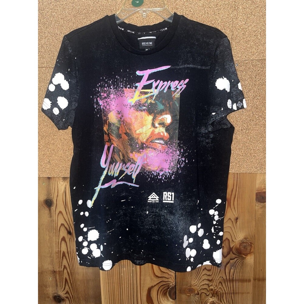 Rise as 1ne Men’s Nelson Mandela T Shirt Size M  Black with Splatter Design